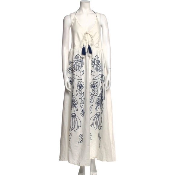 NEW Farm Rio White Embroidered Halter Maxi Dress | Anthropologie Boho Bride - Picture 5 of 12